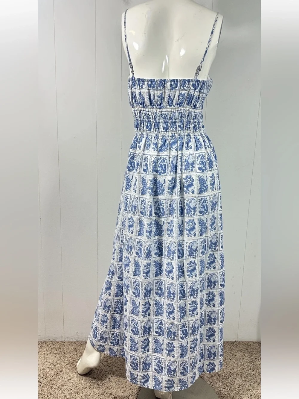 Abercrombie Size Medium Women’s Tie-Front Maxi Blue Dress Adjustable Straps